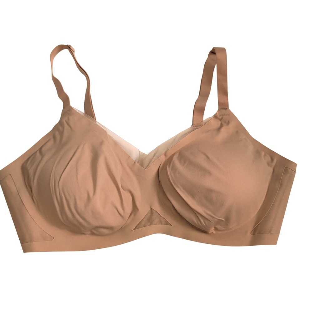 Honeylove V-Neck Bra Tan Wire-Free Supportive Seamless Size L 38B/C LWBR0302V3